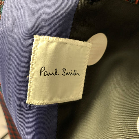 PAUL SMITH Chest Size 38 Black Red & Blue Plaid Wool Notch Lapel 32 31 Suit