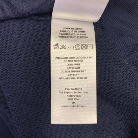 PAUL SMITH Size L Navy Multi Color Merino Wool Contrast Trim Pullover