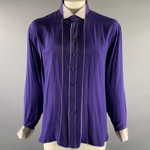 GERLIN Size XL Black Purple Alligator Print Pointed Collar Long Sleeve Shirt