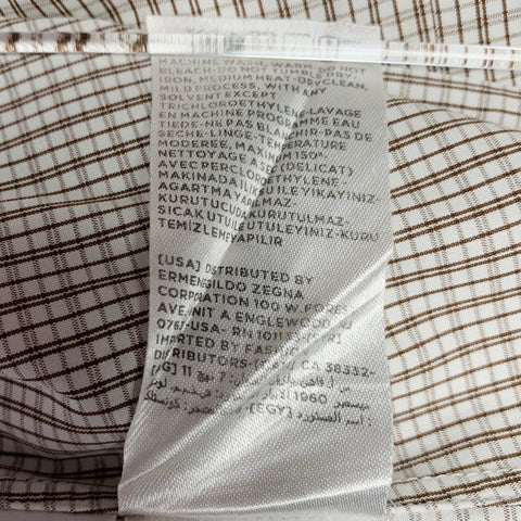 ERMENEGILDO ZEGNA Size L White Brown Checkered Cotton Slim Fit Long Sleeve Shirt