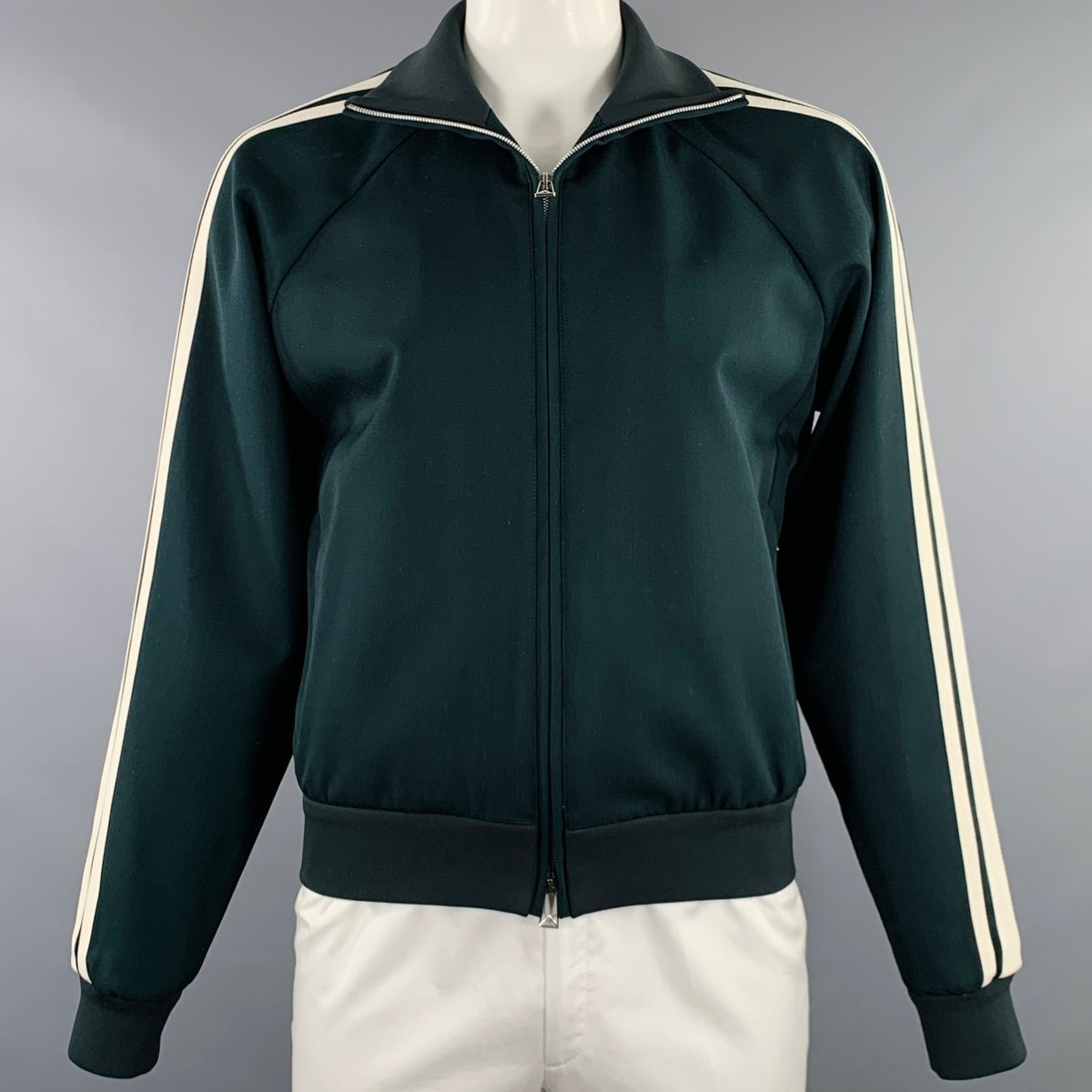 BOTTEGA VENETA Size 42 Green White Wool Blend Zip Up Track Jacket 