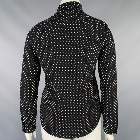 RALPH LAUREN Size 10 Black White Silk Polka Dot Bow Blouse