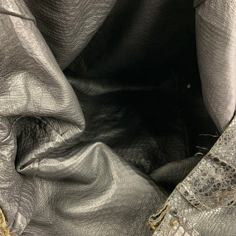 LE CUIR PERDU Black Gold Textured Leather Oversized Tote Handbag