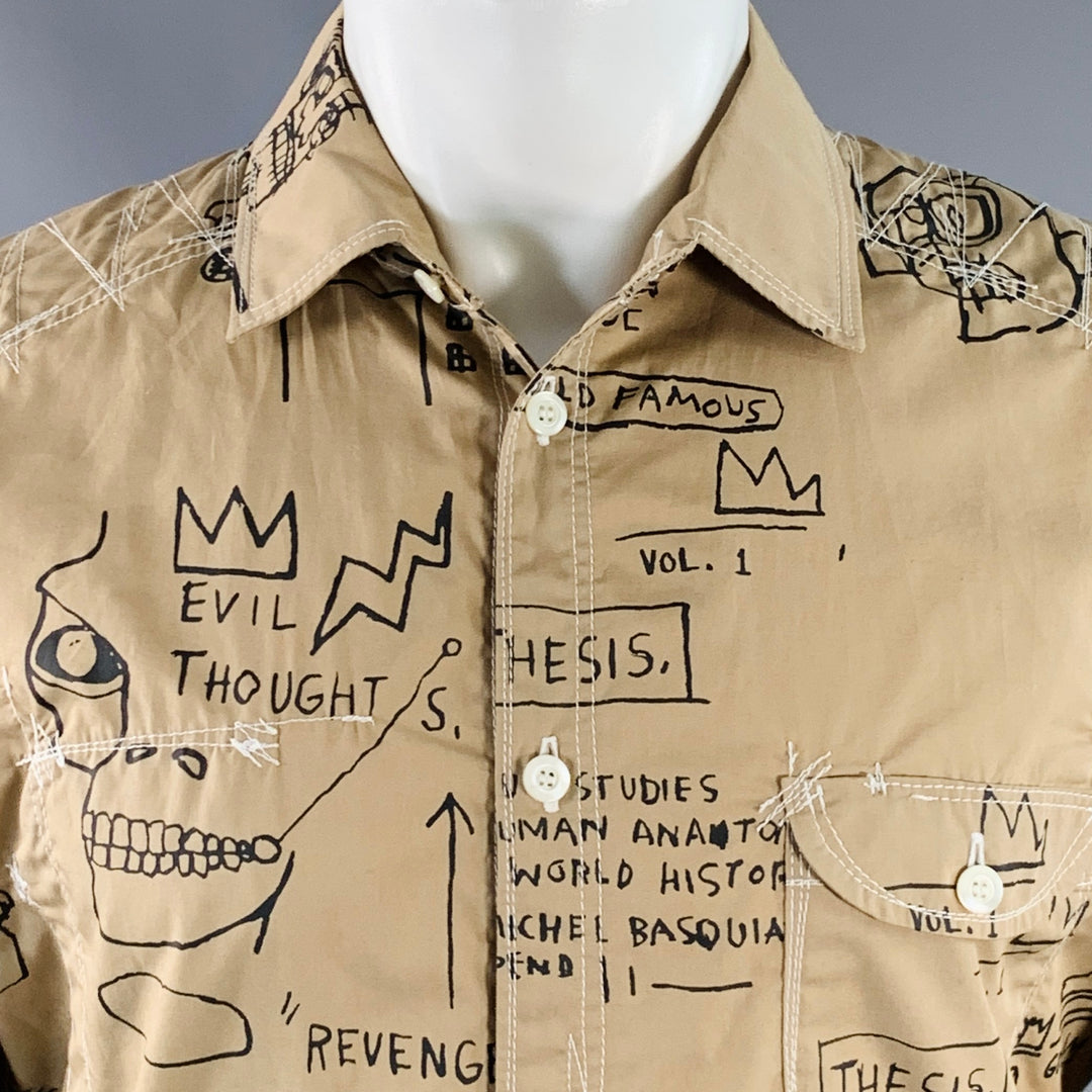 JUNYA WATANABE x BASQUIAT Size M Tan Black Graffiti Cotton Two Pockets Long Sleeve Shirt