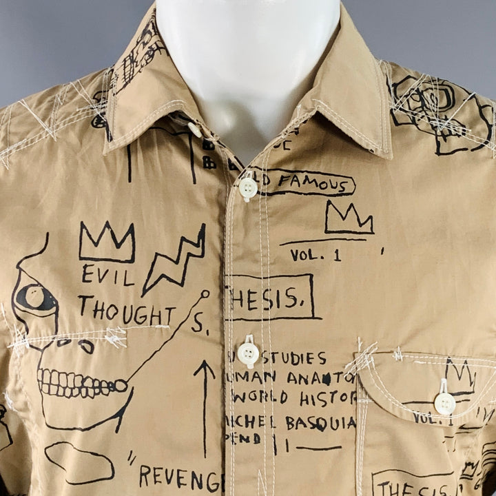 JUNYA WATANABE x BASQUIAT Size M Tan Black Graffiti Cotton Two Pockets Long Sleeve Shirt