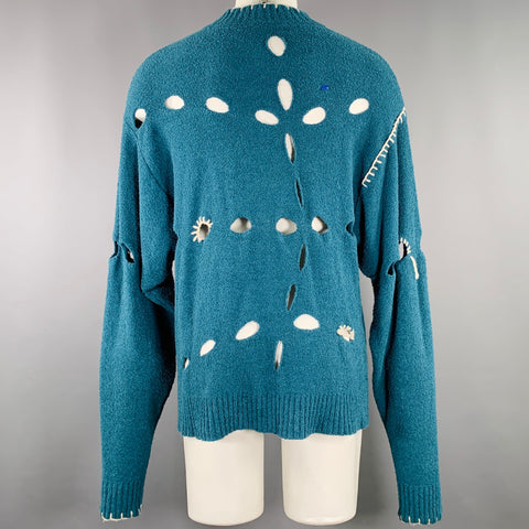 ADER ERROR SS23 Size S Blue White Cut Outs Cotton Blend Terry Oversized Pullover