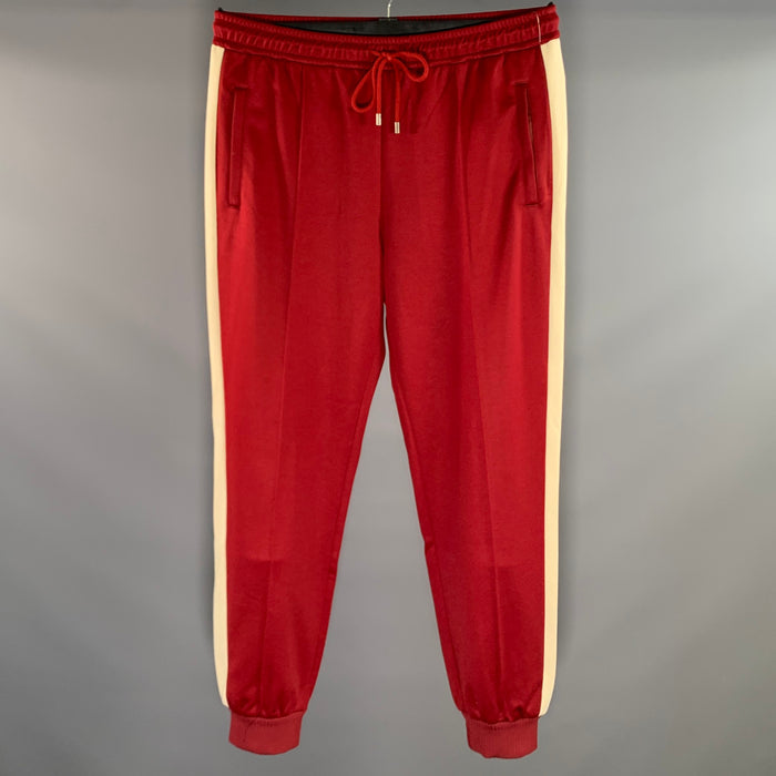GUCCI Size L Burgundy Beige Polyester Cotton Sweatpants Casual Pants