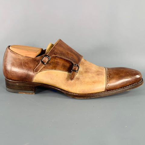 CALZOLERIA HARRIS Size 10.5 Brown Tan Two Toned Leather Monk Strap Loafers