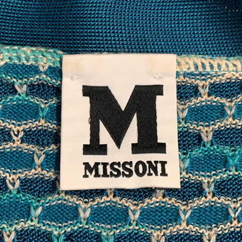 M MISSONI Size 2 Blue Green Merino Wool Blend V-Neck Cardigan