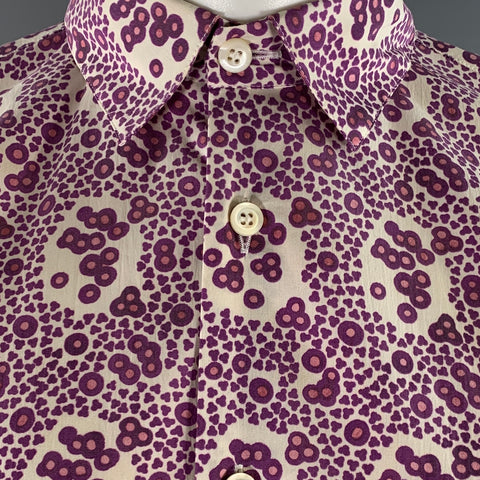 PRADA Size S Purple Pink White Abstract Floral Cotton Blend Long Sleeve Shirt
