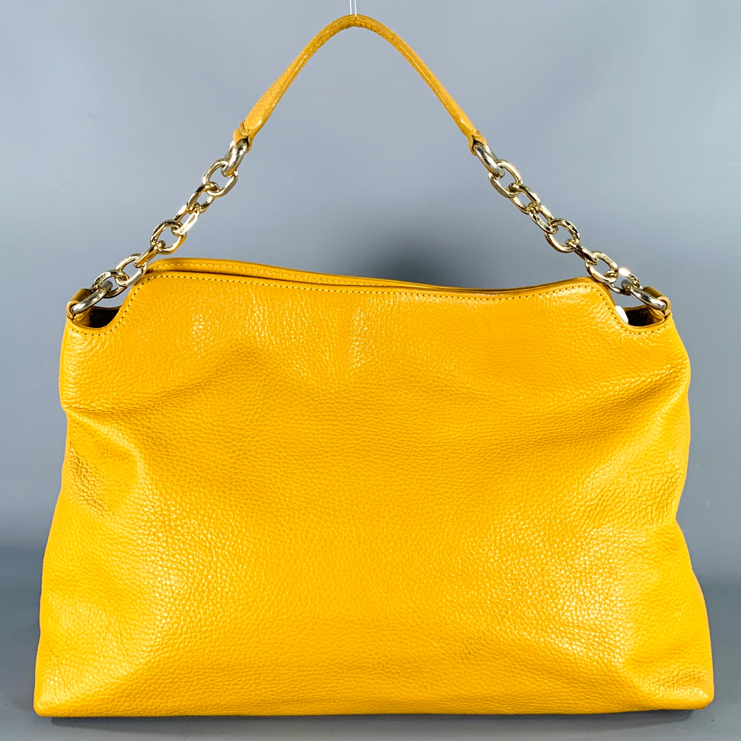 VERSACE COLLECTION Mustard Yellow Pebble Grain Leather Shoulder Bag