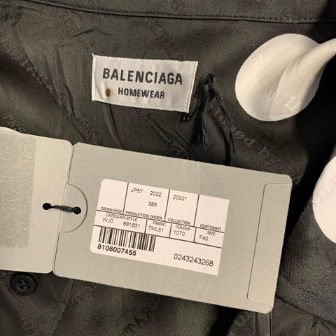 BALENCIAGA Size M Black White Polka Dot Viscose Silk Long Sleeve Shirt