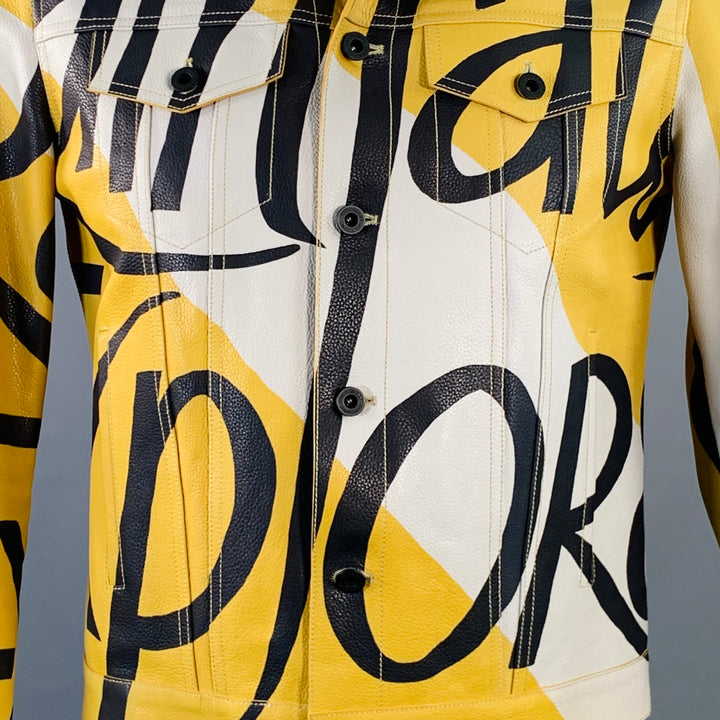 BURBERRY PRORSUM SS15 Size 42 Yellow Black Book Cover Print Leather Jacket