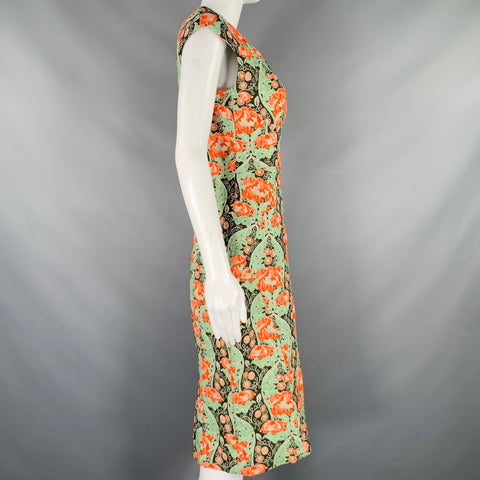 ZAC POSEN Taille 38 Robe sans manches en tapisserie de mélange de coton vert multicolore