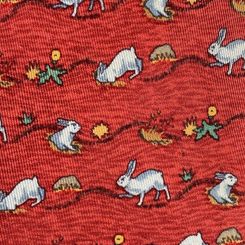 HERMES Red White Rabbits Silk Tie