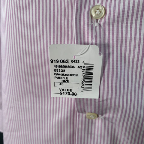 VALENTINO Size XL White Lilac Stripe Cotton Curved Cutaway Long Sleeve Shirt