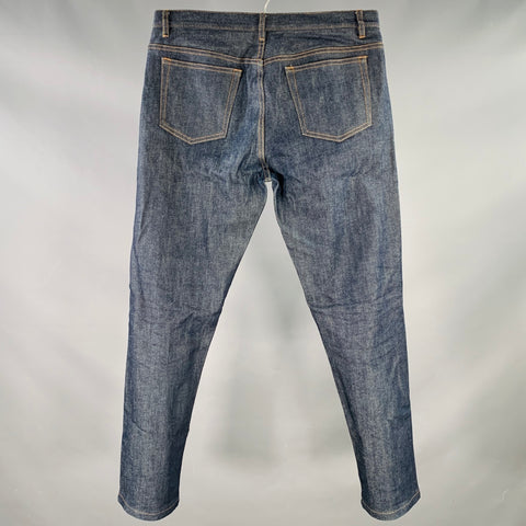 A.P.C. Size 32 Indigo Twill Cotton Blend Contrast Stitch Straight Five Pockets Jeans