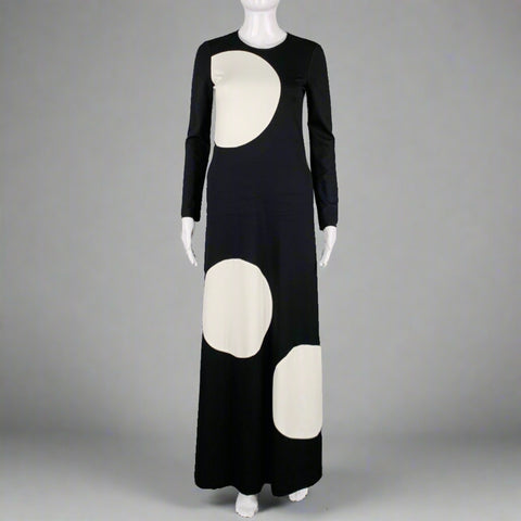 LISA PERRY Size 0 Black White Viscose Blend Polka Dot Maxi Dress