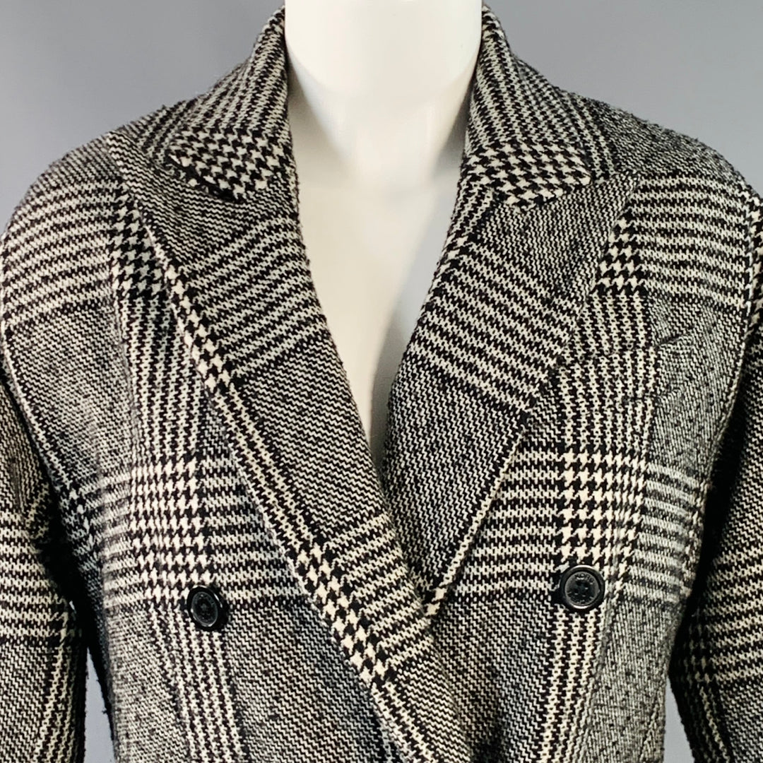 MICHAEL by MICHAEL KORS Size S Black White Wool Blend Plaid Double Breasted Coat