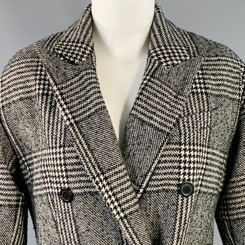 MICHAEL by MICHAEL KORS Size S Black White Wool Blend Plaid Double Breasted Coat