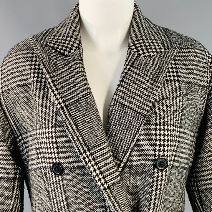 MICHAEL by MICHAEL KORS Size S Black White Wool Blend Plaid Double Breasted Coat