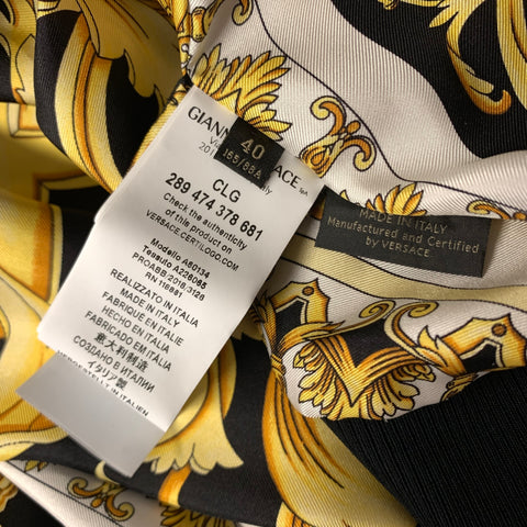 VERSACE Size 4 Black Gold Viscose & Silk Baroque Track Jacket Set