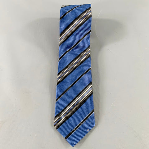 PRADA Blue Black White Diagonal Stripe Silk Tie