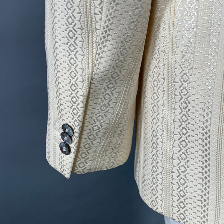 ROBERTO CAVALLI Size 44 Cream Silver Geometric Cotton Blend Jacquard Sport Coat