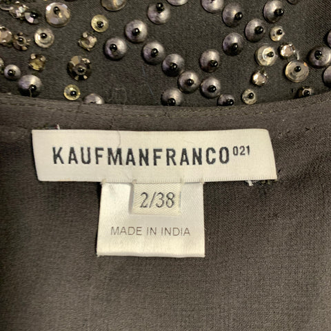 KAUFMAN FRANCO Size 2 Black Silver Silk Beaded Asymmetrical Vest