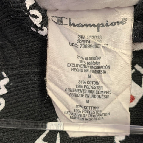 CHAMPION Taille M Noir Logo Blanc Coton Polyester Sweat à Capuche
