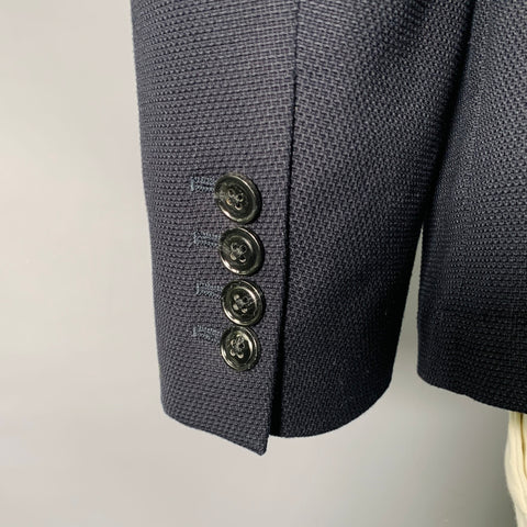DRIES VAN NOTEN Size 46 SS15 Navy Woven Cotton Notch Lapel Sport Coat