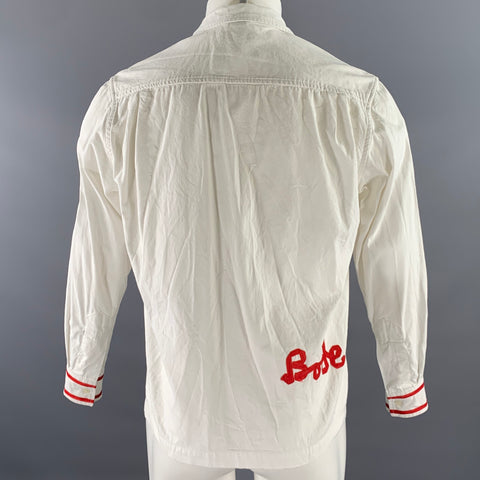 BODE Size S White Red Embroidery Cotton Camp Collar Long Sleeve Shirt