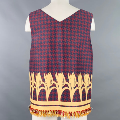 MOTHER OF PEARL Size 8 Navy Yellow Wool Silk Houndstooth Sleeveless Casual Top