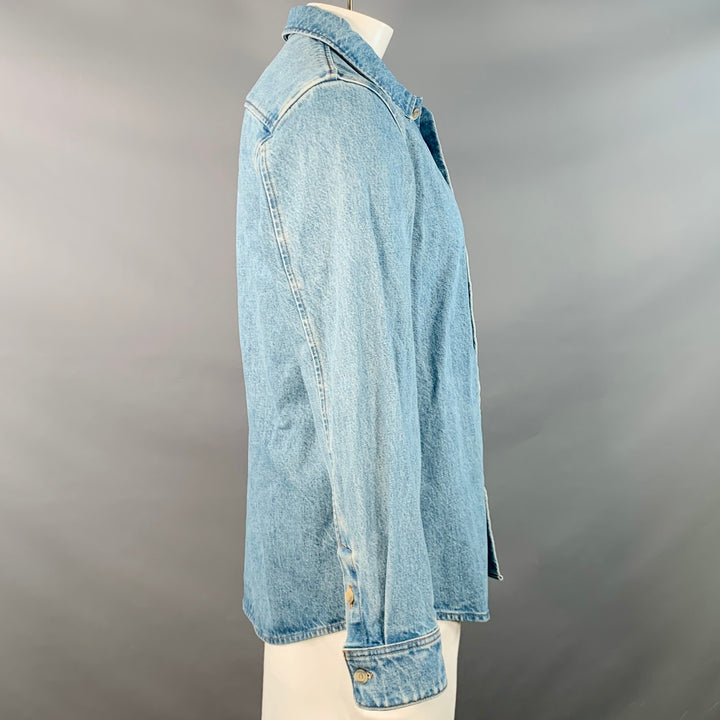A.P.C. Size L Blue Wash Denim One Pocket Long Sleeve Shirt
