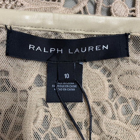 RALPH LAUREN Size 10 Khaki Cotton Lace Open Front Coat