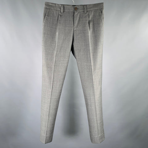 BRUNELLO CUCINELLI Pantalon de costume plissé en laine grise Taille 32