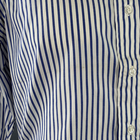 I.MAGNIN Size L Navy White Stripe Cotton Pointed Collar Long Sleeve Shirt