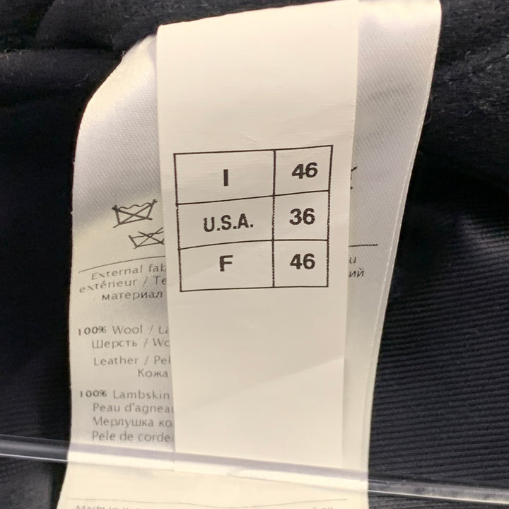 VALENTINO Size 36 Navy Wool Lambskin Leather Double Breasted Peacoat