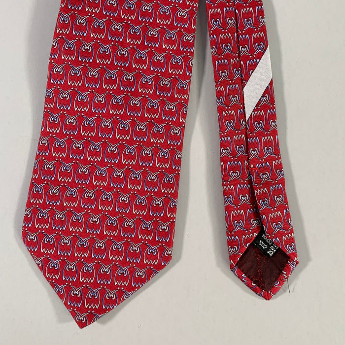 SALVATORE FERRAGAMO Red Blue Owls Silk Tie