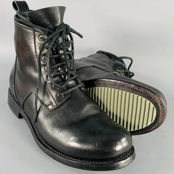 RICK OWENS Size 9.5 Black Leather Lace-Up Cop Boots