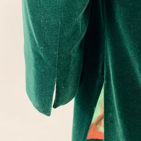 FAVOURBROOK Size 48 Green Velvet Cotton Embroidered Nehru Collar Sport Coat