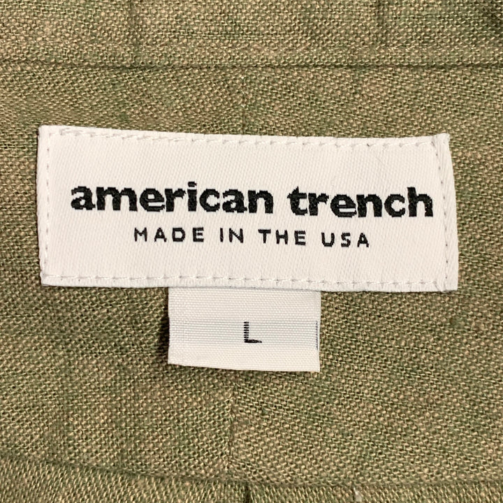 AMERICAN TRENCH Size L Green Sage Heather Linen Blend Long Sleeve Shirt