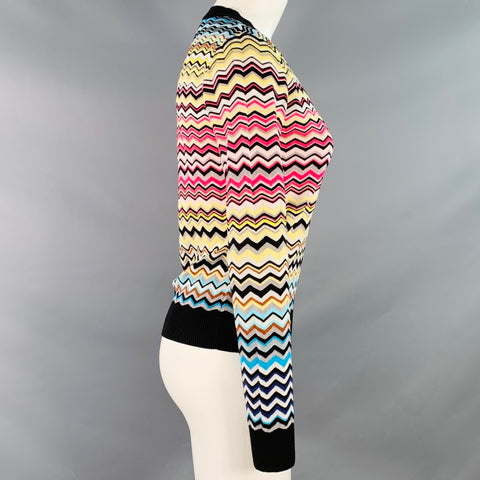 MISSONI Size S Black Multi Color Cotton Blend Zig Zag Crew Neck Pullover