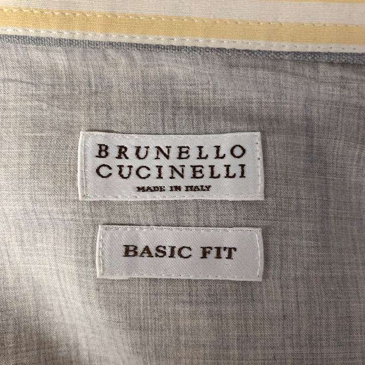 BRUNELLO CUCINELLI Size XXXL Yellow White Stripe Linen Cotton Long Sleeve Shirt