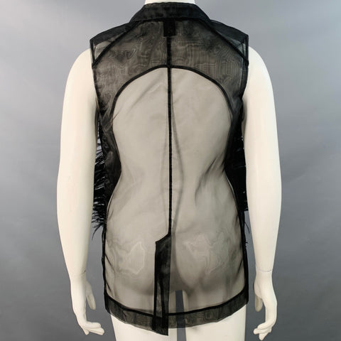 VERA WANG Size L Black Mesh Ostrich Feathers Snaps Vest