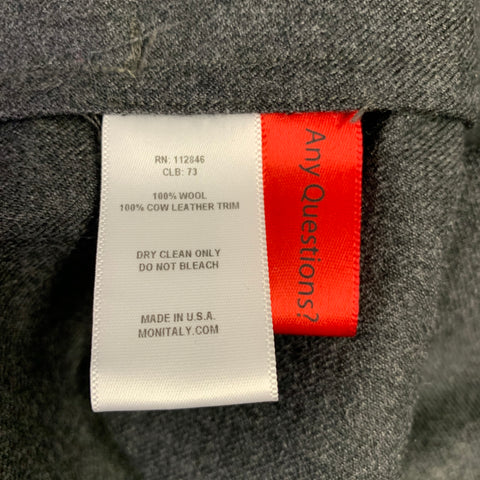 MONITALY Taille L Gris Anthracite Laine Manteau ceinturé ouvert à capuche