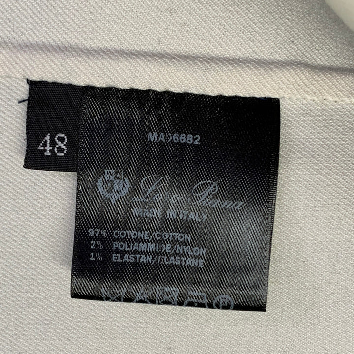 LORO PIANA Size 12 Caleb Navy White Cotton Blend Twill Double Breasted Jacket Blazer