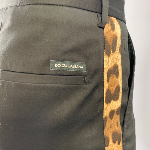 DOLCE & GABBANA Size 36 Black Brown Leopard Stripe Cotton Blend Dress Pants