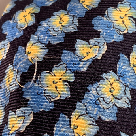 GIANNI VERSACE One Size Navy Yellow Floral Silk Tie