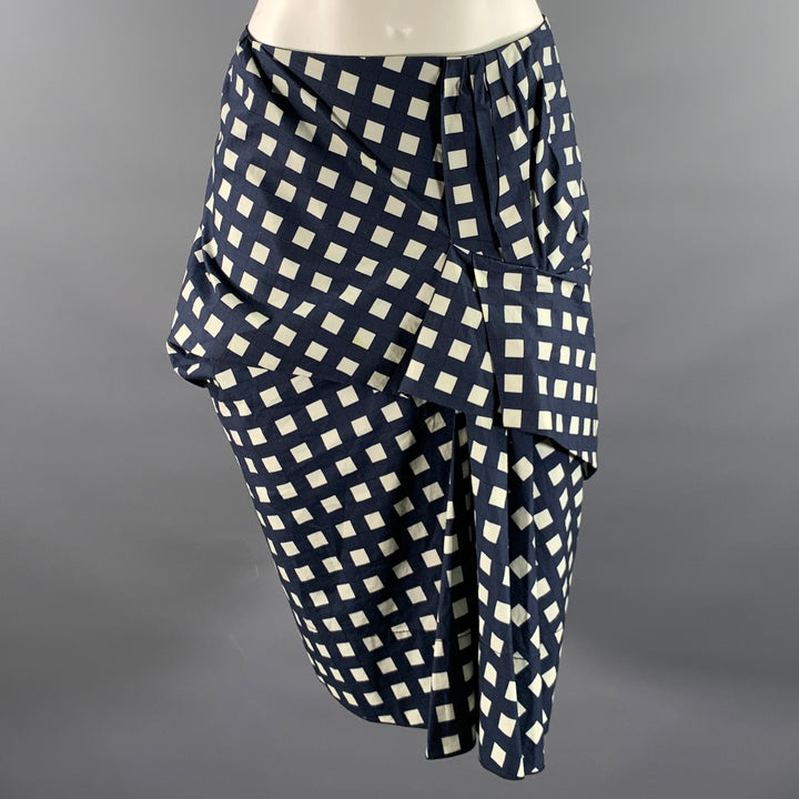 MARC JACOBS Size 6 Navy White Cotton Gingham Mid-Calf Skirt